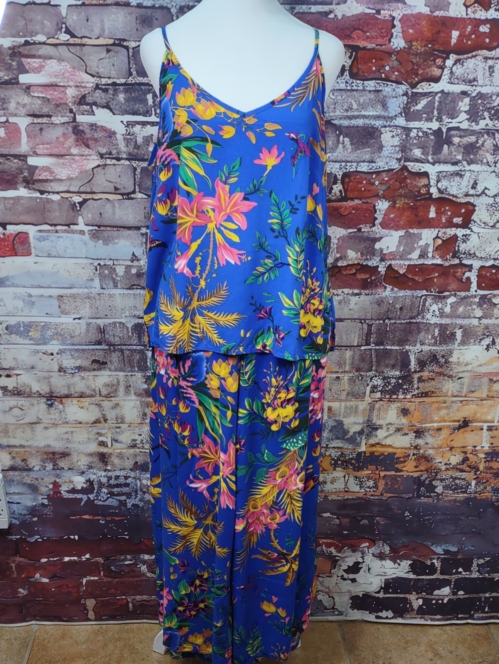 Cynthia Rowley Vivid Blue Tropical Floral Cami & Wide-Leg Pants Set